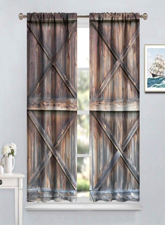 SENRUEGT Rustic Wooden Barn Door Curtains for Bedroom Decor,Old Barn Door Wooden Board Living Room Curtains,Farmhouse Western Retro Drapes 42x63in, Style-1 - Image 5